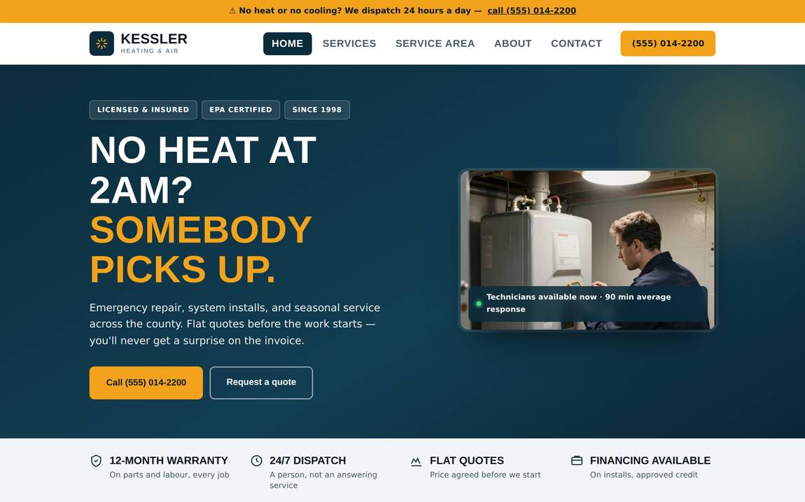 Kessler Heating and Air sample website
