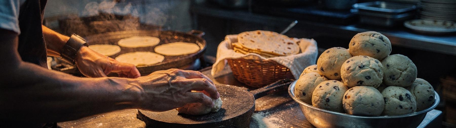 Tortillas puffing on the comal