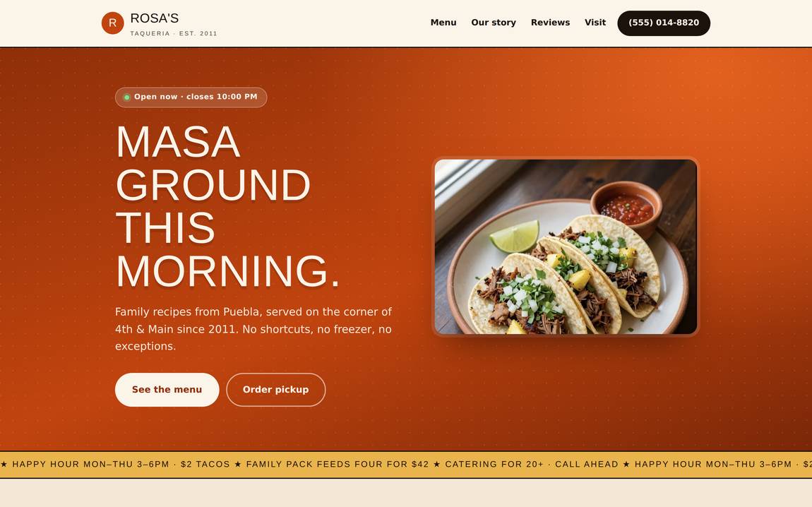 Rosa's Taqueria sample website